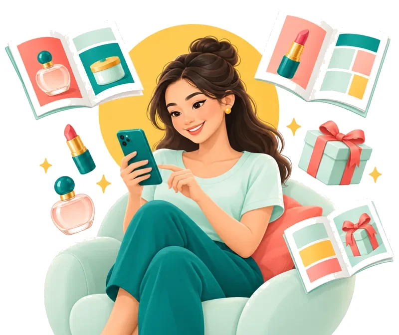 Filipina woman browsing brochures on her phone